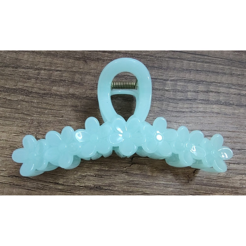 Women Hair Claw Mint Aqua Anti-Slip Flower Decor Cross Teeth Sturdy Hair Clip